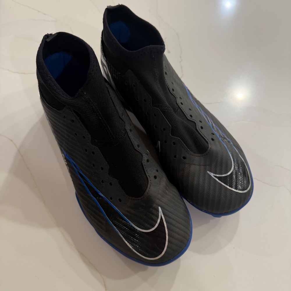 Nike Youth Zoom Mercurial Turf Soccer Cleats Black Blue NikeSkin High Top Mens